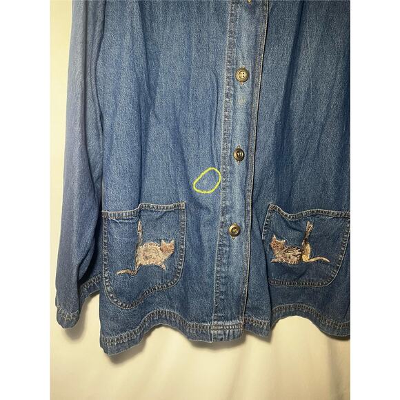 Blair Denim Jacket Womens 2XL Blue Cat Embroidered Pockets Casual Button Up - Picture 7 of 12